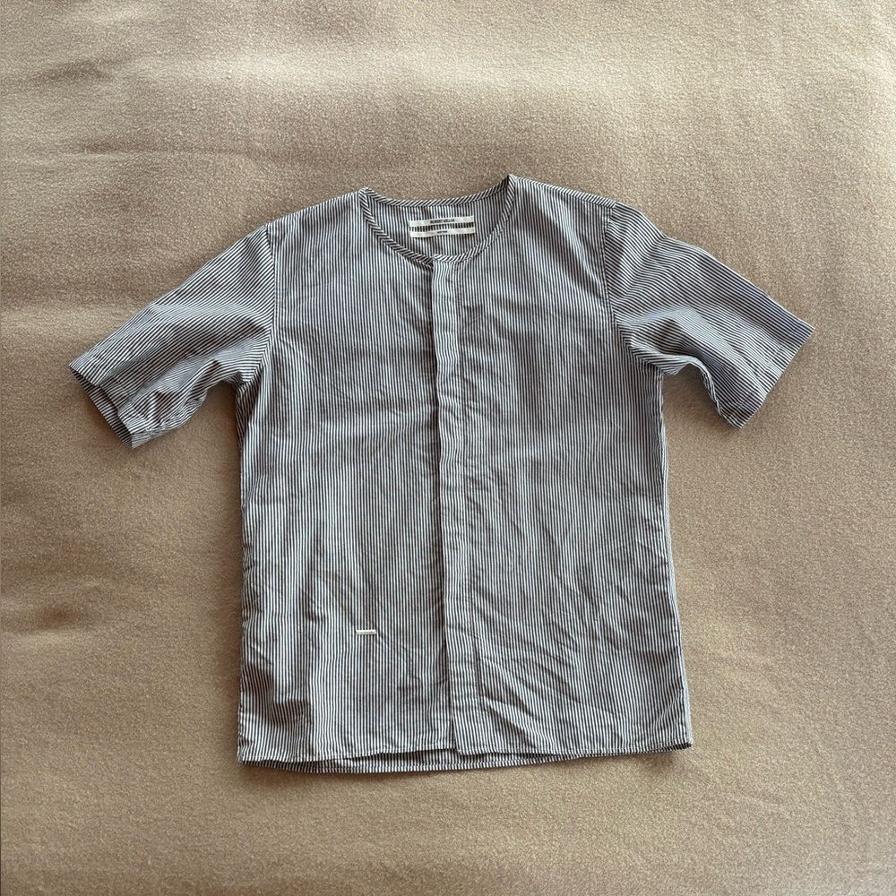 Robert Geller Striped Collarless Shirt